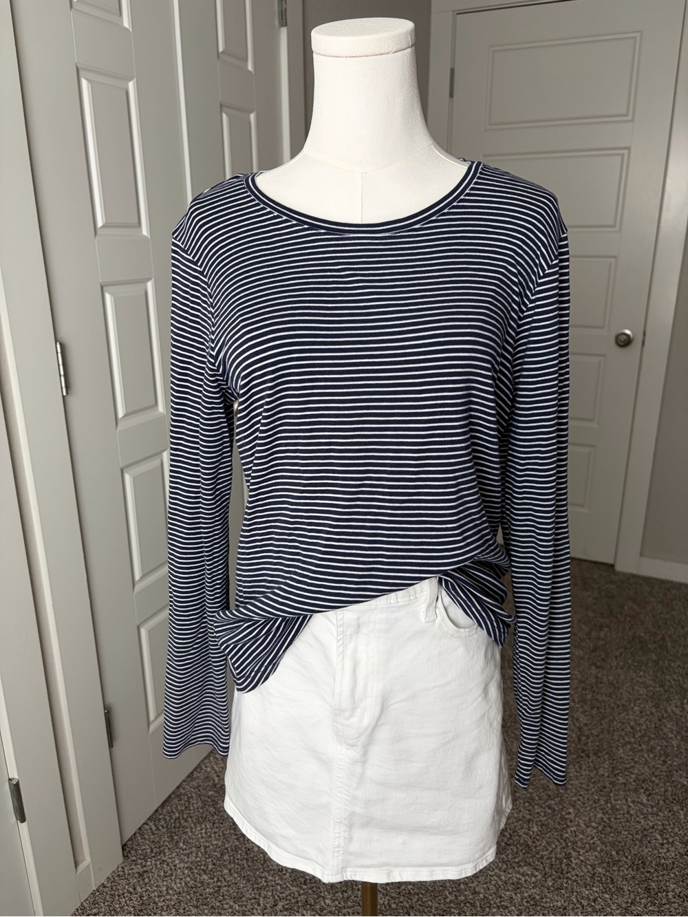 Eddie Bauer Striped Navy and White Long-Sleeve Tee
